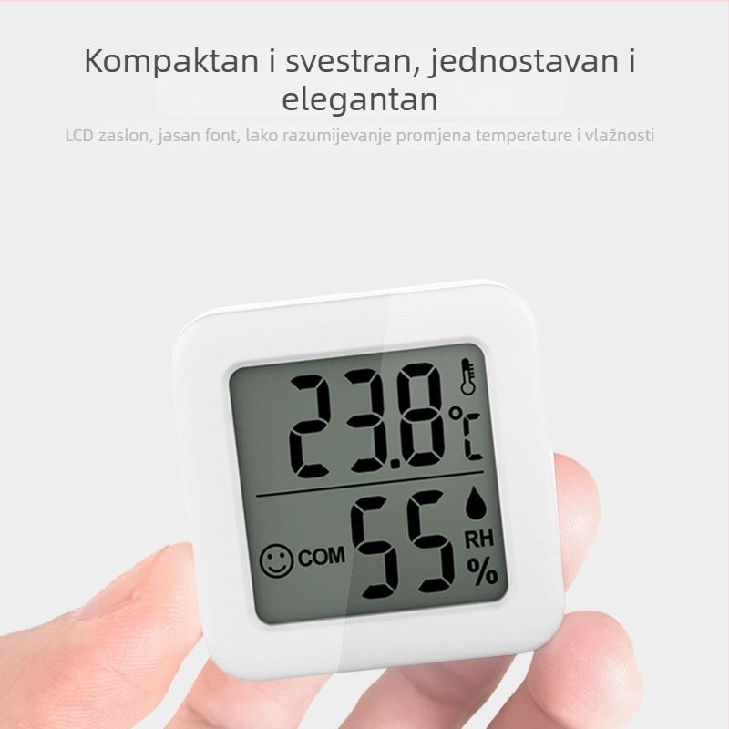 Mini mjerni uređaj temperature i vlage s osmijehom — zidna montaža, nadzor kućne okoline