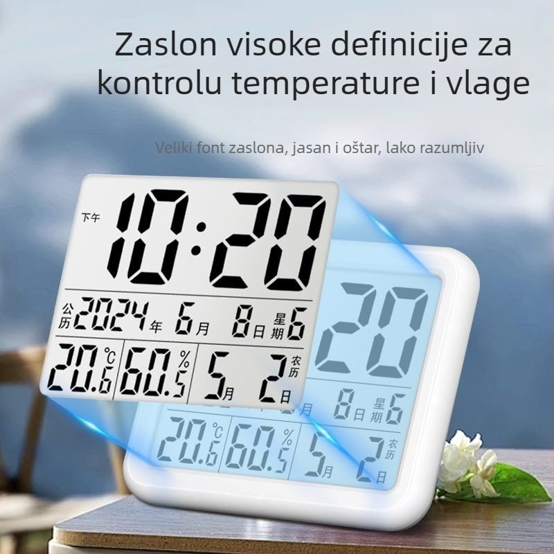 Unutarnji termometar i higrometar, elegantan dizajn za kućnu upotrebu, zaslon temperature sobe, visoka preciznost, prikaz lunarnog kalendara