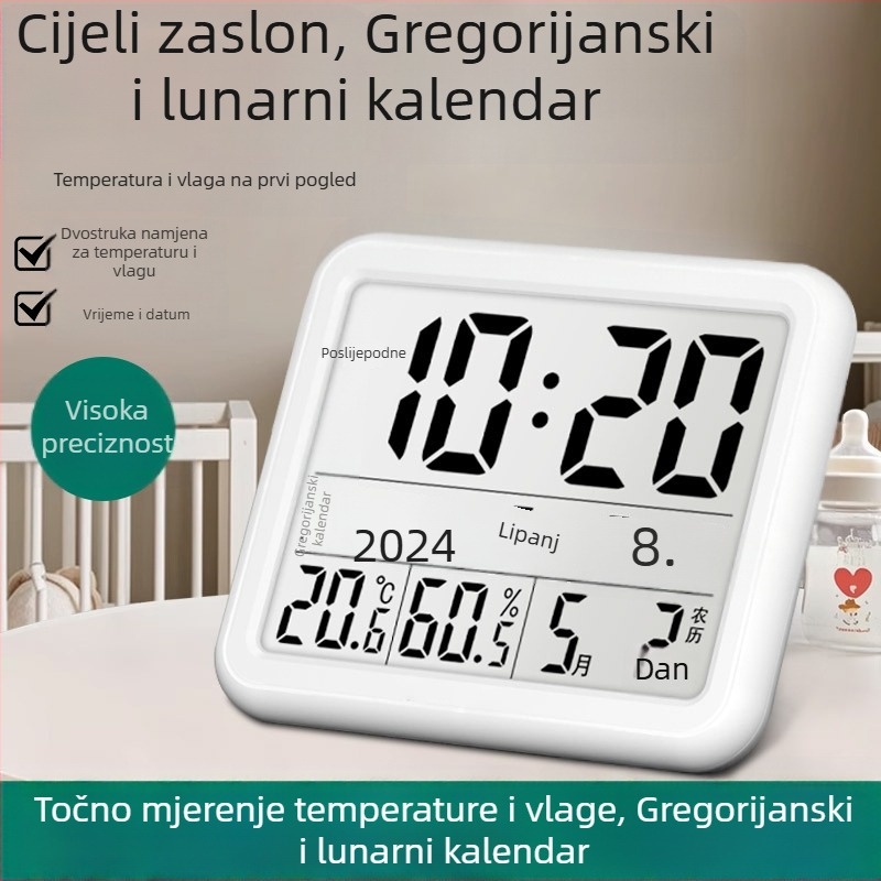 Unutarnji termometar i higrometar, elegantan dizajn za kućnu upotrebu, zaslon temperature sobe, visoka preciznost, prikaz lunarnog kalendara