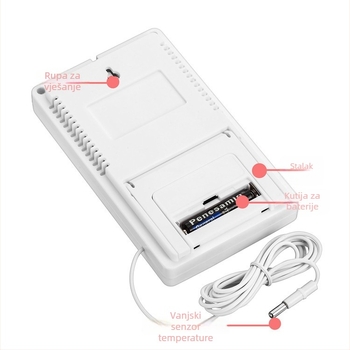 TA298 Unutarnji/Vanjski digitalni mjerač temperature i vlage s velikim zaslonom, dvostruko očitanje temperature