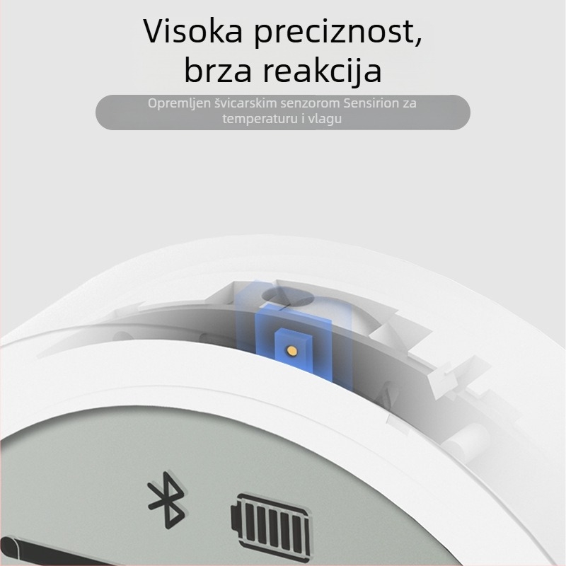 Qingping Bluetooth termometar i higrometar Lite – visoko precizan senzor za unutarnje okruženje s e-ink zaslonom, model CGDK2, 1,5V gumb baterija.