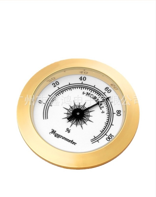 Pokazivački mjerač temperature i vlage za humidor i kutije za instrumente; raspon vlage 0–100% RH; raspon temperature -30 do 60°C; točnost vlage ±5%; točnost temperatura ±1°C.