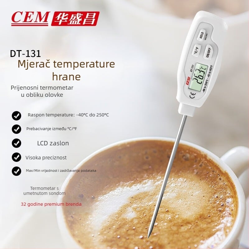 CEM DT-131 Senzor temperature tla i tekućine – Ugradni termometar za hranu, kućna upotreba
