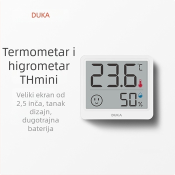 Duke digitalni termometar s prikazom vlage za kućno okruženje — unutarnje/vanjsko, samoljepljiv ili na postolju