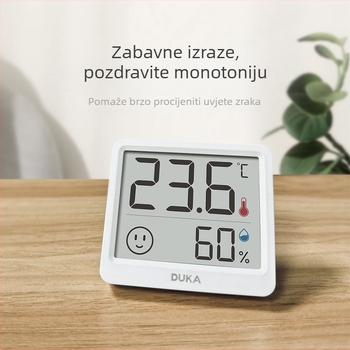 Duke digitalni termometar s prikazom vlage za kućno okruženje — unutarnje/vanjsko, samoljepljiv ili na postolju