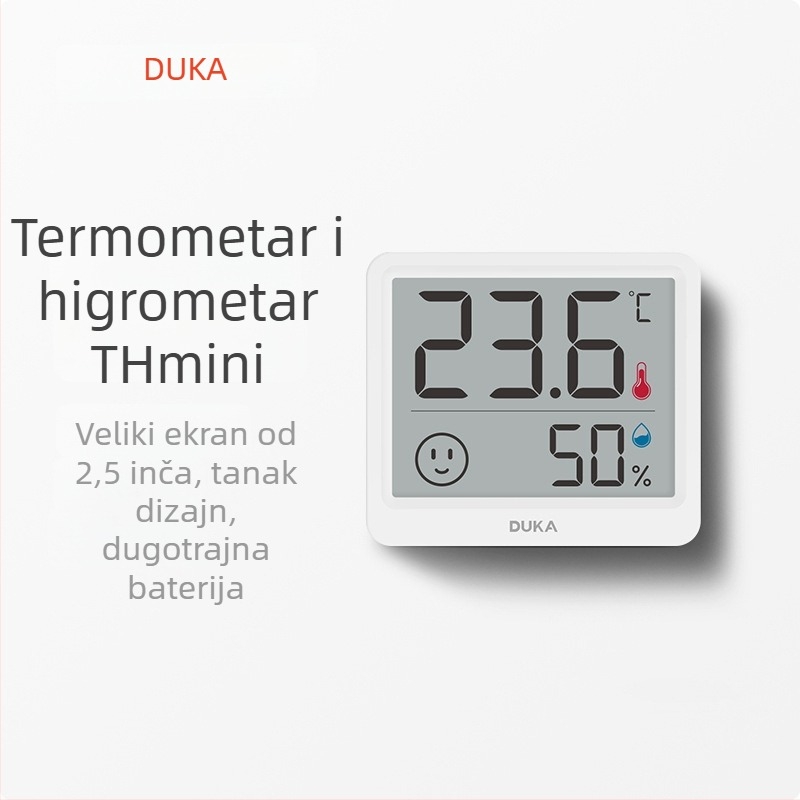 Duke digitalni termometar s prikazom vlage za kućno okruženje — unutarnje/vanjsko, samoljepljiv ili na postolju