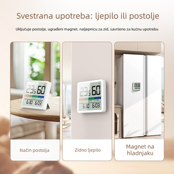 Pinsheng magnetski digitalni mjerač temperature i vlage s LED zaslonom – unutarnja upotreba, dječja soba, temperatura i vlažnost, vrijeme i datum