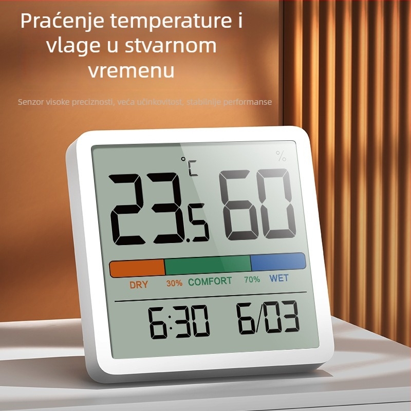 Pinsheng magnetski digitalni mjerač temperature i vlage s LED zaslonom – unutarnja upotreba, dječja soba, temperatura i vlažnost, vrijeme i datum