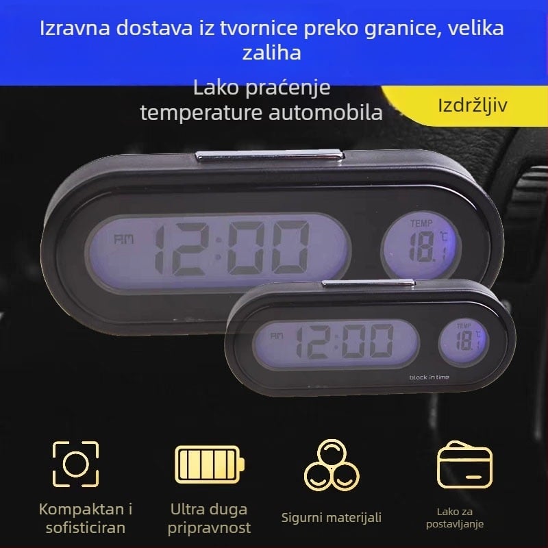 Town Head 3-u-1 automobilni digitalni mjerač temperature i vlage s detektorom napona, unutarnji i vanjski termometar, elektronički sat