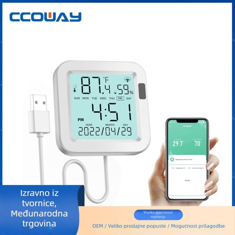 Bežični WiFi senzor temperature i vlage za kućnu upotrebu s digitalnim zaslonom, daljinsko praćenje u realnom vremenu