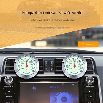 Calway automobilski sat s termometrom i higrometrom, metalno kućište, podesivi kut, biometalni termometar