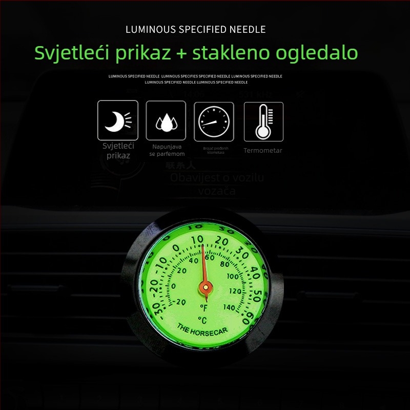 Calway automobilski sat s termometrom i higrometrom, metalno kućište, podesivi kut, biometalni termometar