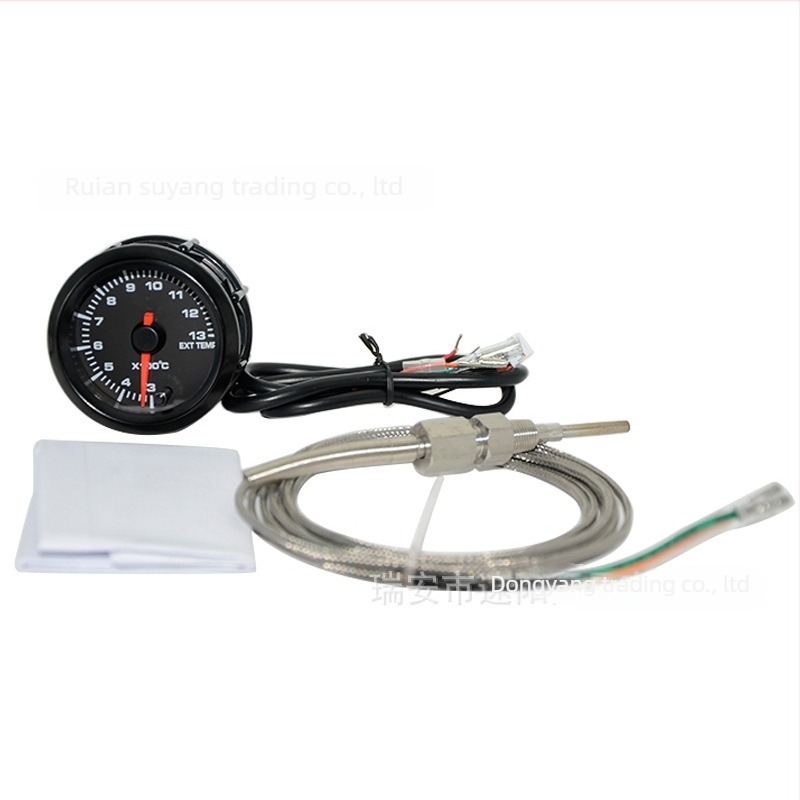 Automobilski mjerač temperature ispuha, model 6379, ABS plast, 12V DC, raspon 300–1300 °C, prilagodljiv zaslon u sedam boja
