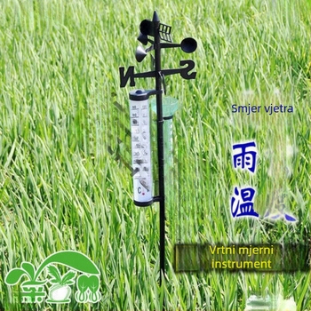 Vremenska stanica za vrt s vanjskim termometrom, mjeračem kiše i mjeračem smjera vjetra – podesivi kut.