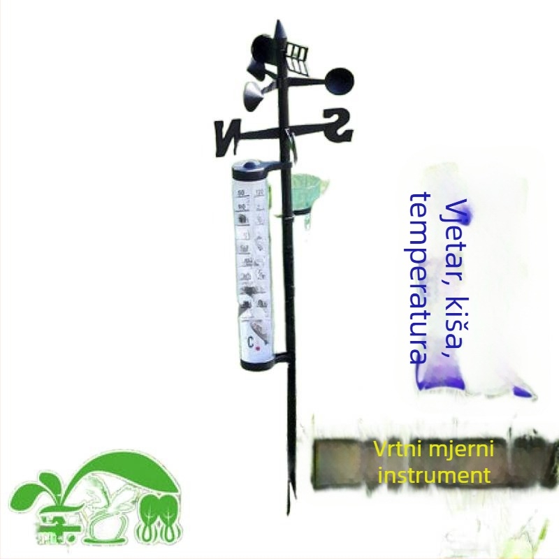 Vremenska stanica za vrt s vanjskim termometrom, mjeračem kiše i mjeračem smjera vjetra – podesivi kut.