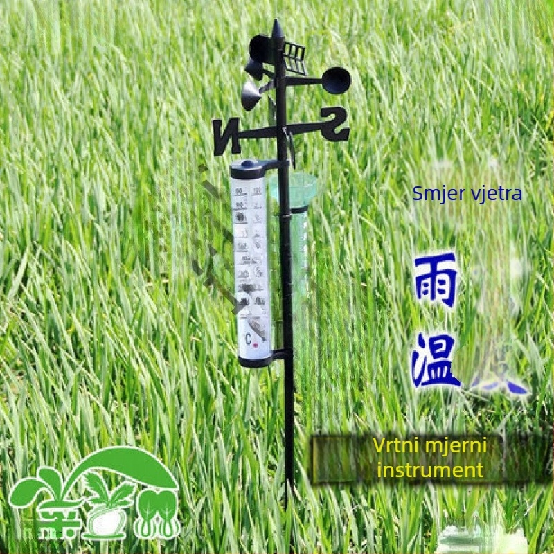 Vremenska stanica za vrt s vanjskim termometrom, mjeračem kiše i mjeračem smjera vjetra – podesivi kut.