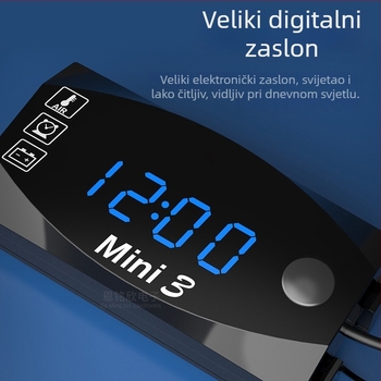 Tri u jednom za motocikl: sat, temperatura i voltmetar s digitalnim LED zaslonom, 12V