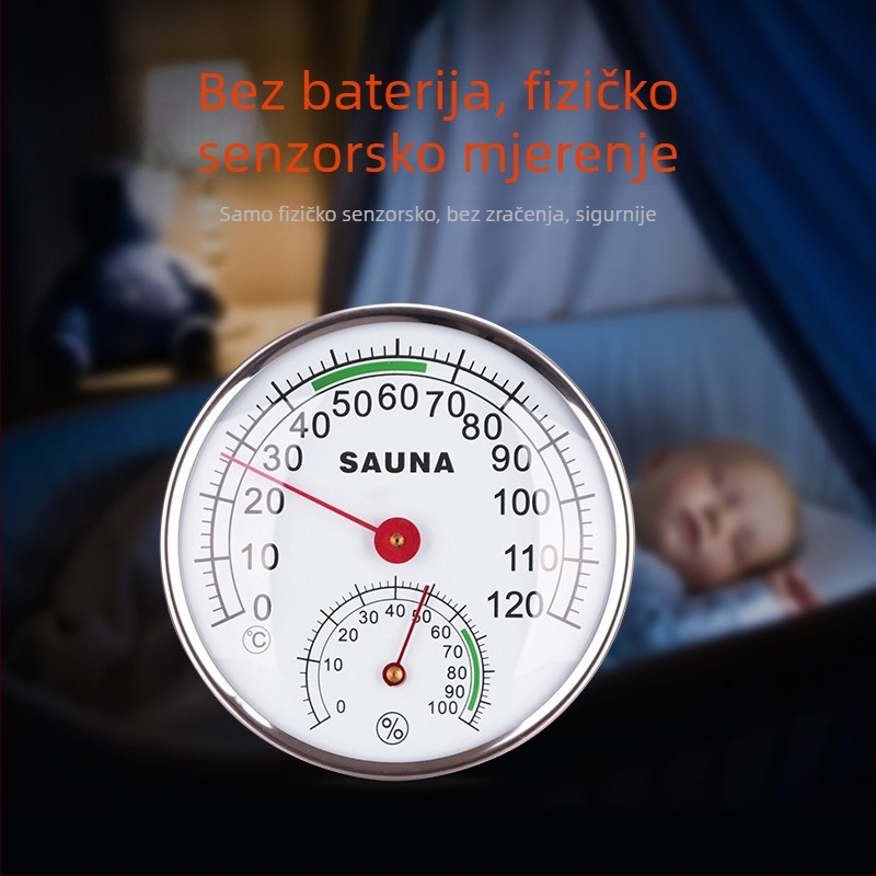 Termo-higrometar s velikim zaslonom, raspon temperature 0–120°C, raspon vlage 0–100%, točnost temperatura 1°C, rezolucija vlage 2%