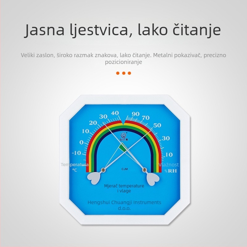 Okto-gonalni zidni termometar i higrometar - model CJM-A111a, raspon temperature -10 do 40°C, raspon vlažnosti 0-100% RH, točnost temperature ±0,1°C, točnost vlage ±0,1% RH