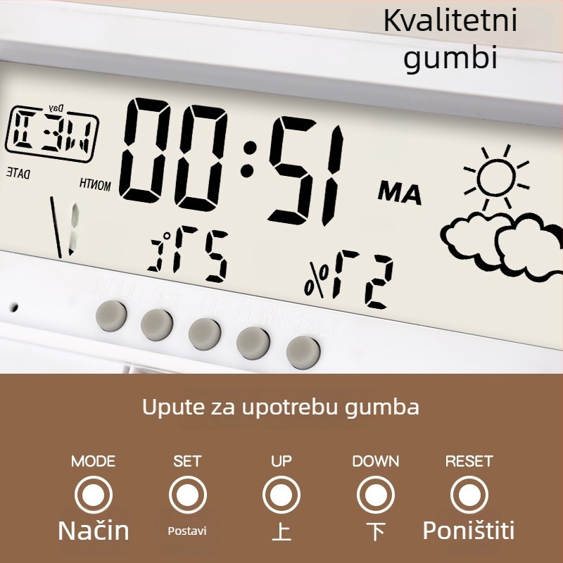 Unutarnji digitalni termometar i higrometar, precizan elektronički mjerač temperature i vlage, viseći dizajn
