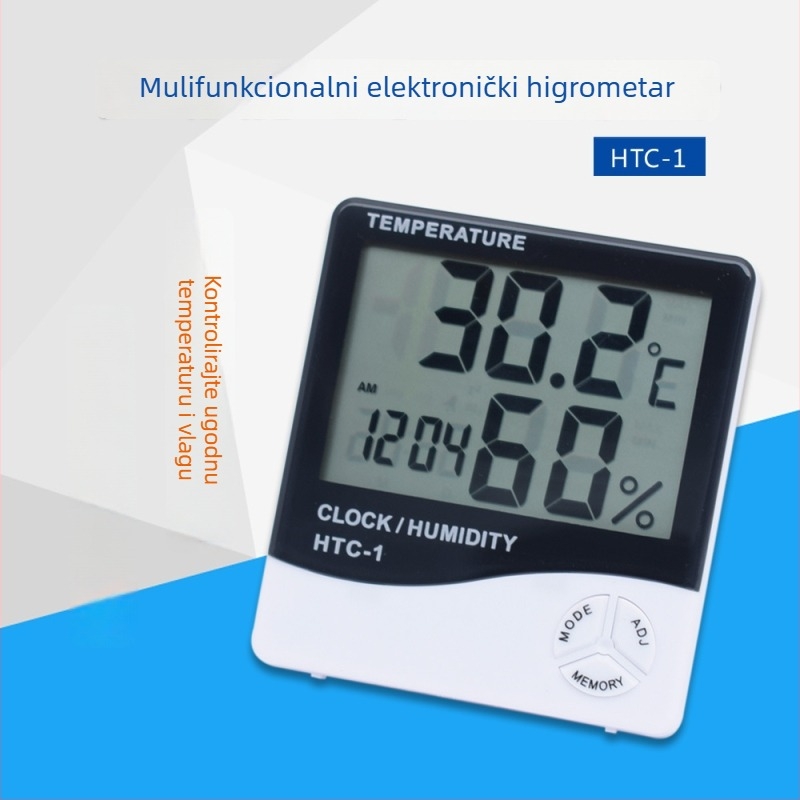 HTC-1 Elektronički higrometar za unutarnju temperaturu i vlažnost - raspon temperature -50 do 70 °C; raspon vlage 10–99% RH; točnost temperatura 1 °C