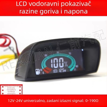 Kombinirani mjerač razine goriva i voltmetar za automobile, kamione i poljoprivredna vozila — LCD zaslon, 12/24V