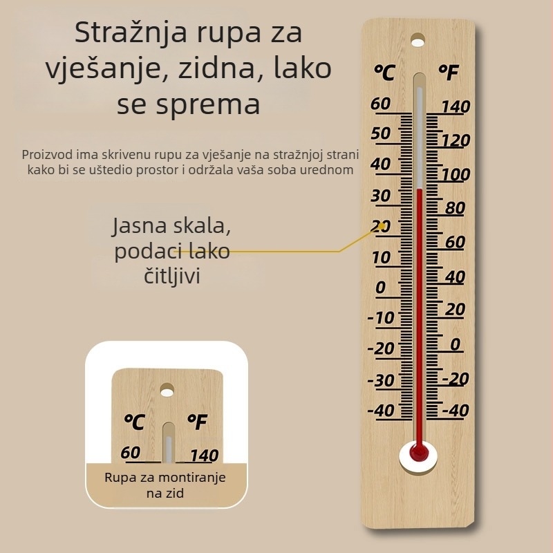 Stilizirani drveni termometar za unutarnju upotrebu – mjerenje temperature i vlage, zidna dekoracija za dječju sobu, dnevni boravak i spavaću sobu