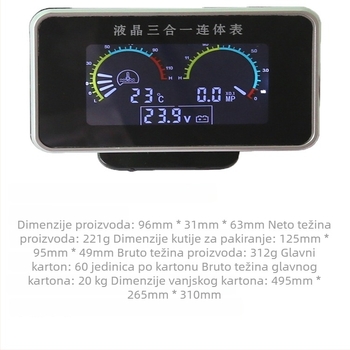 LCD 3-u-1 mjerač za temperaturu vode, napetost i tlak ulja za automobile, kamione, građevinske i poljoprivredne strojeve.