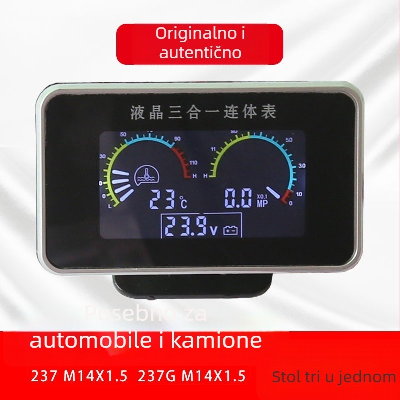 LCD 3-u-1 mjerač za temperaturu vode, napetost i tlak ulja za automobile, kamione, građevinske i poljoprivredne strojeve.