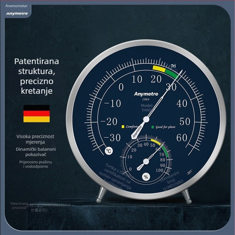 TH603 Unutarnji termometar i higrometar – bez baterije, visoka preciznost mjerenja temperature i vlage.