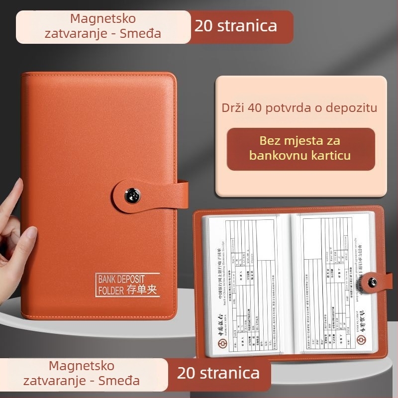 Jednostrani folder za depozitne listiće, PU materijal, klipsa 228, kompatibilan sa standardnim veličinama papira, moguć ispis logotipa, prilagodba
