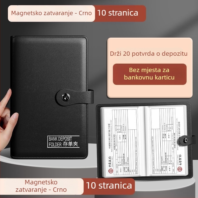 Jednostrani folder za depozitne listiće, PU materijal, klipsa 228, kompatibilan sa standardnim veličinama papira, moguć ispis logotipa, prilagodba