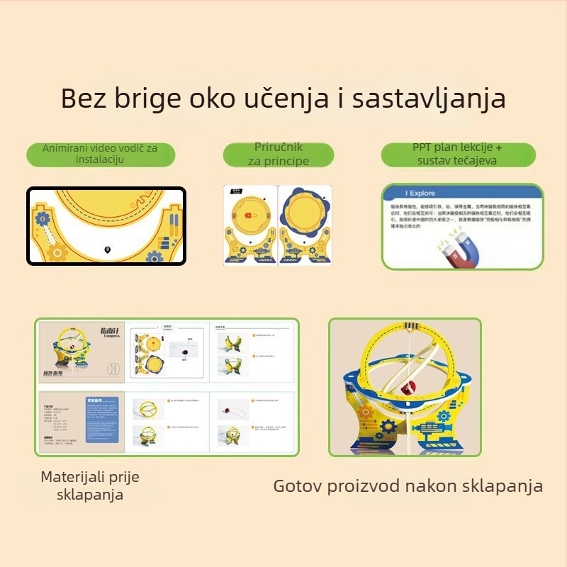 DIY set kompasa za djecu 5–12 godina, KT ploča materijal, električni, višefunkcionalni fizički set s vide vodičem