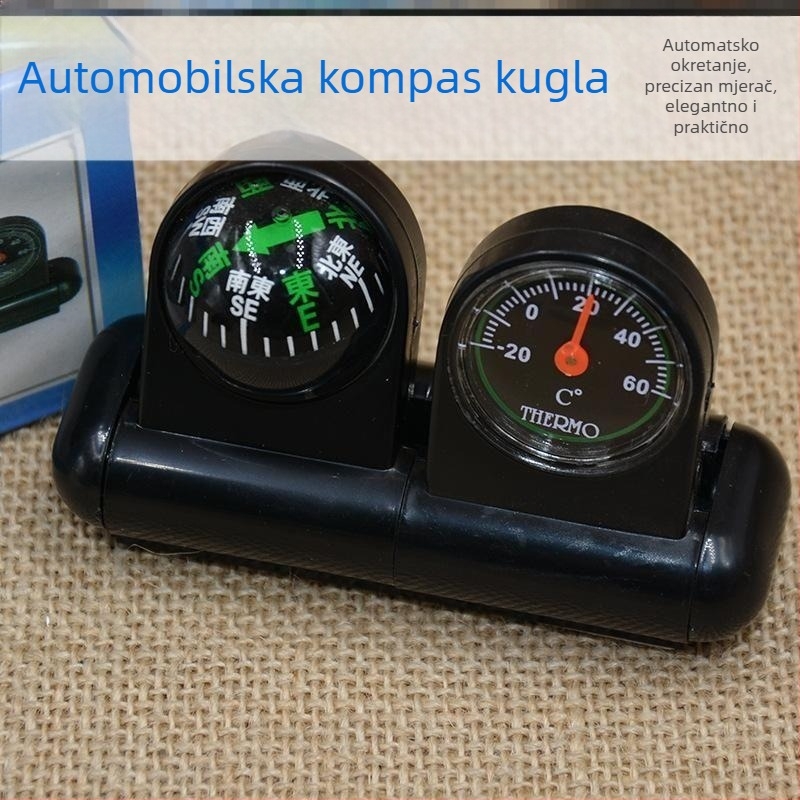 Unutarnji termometar i kompas za auto, 2-u-1, metalna konstrukcija