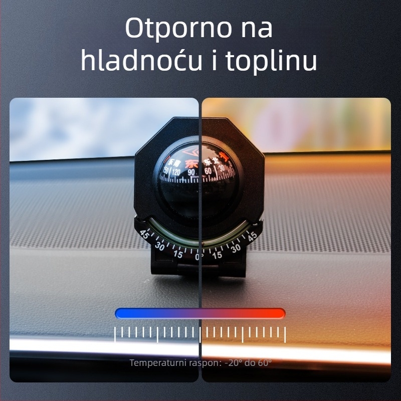 Automobilski kompas s inclinometrom, prijenosni, svjetleći, metalni