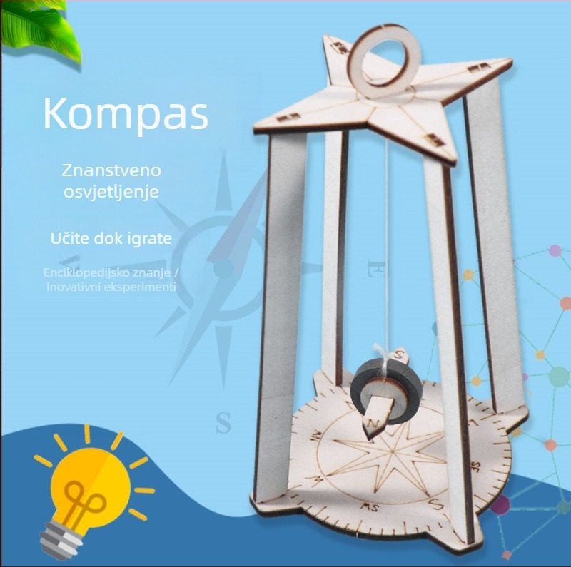 Dječji drveni STEM set – slagalica, DIY kompas i fizikalni eksperimenti u torbi, uzrast 7–14 godina