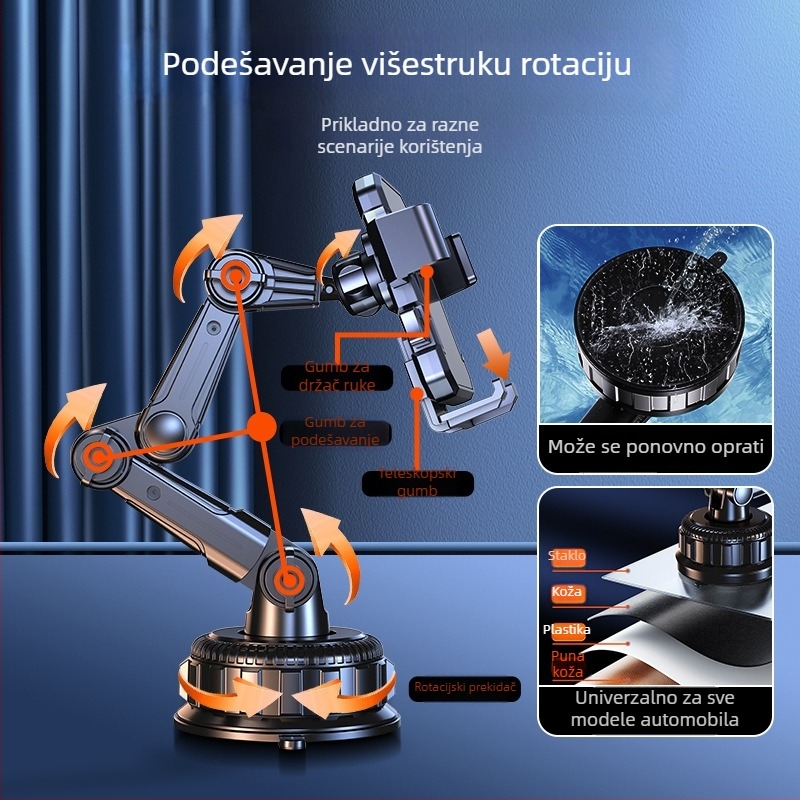 Držač za telefon u automobilu s usisnim nosačem za ploču instrumenata — univerzalni, prilagodljiv