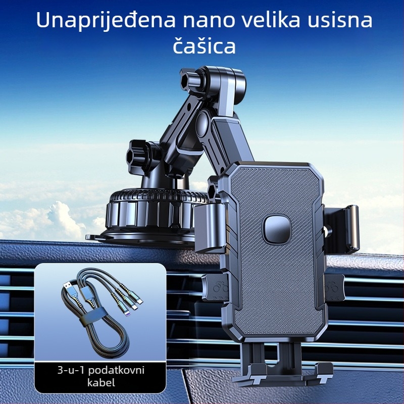 Držač za telefon u automobilu s usisnim nosačem za ploču instrumenata — univerzalni, prilagodljiv