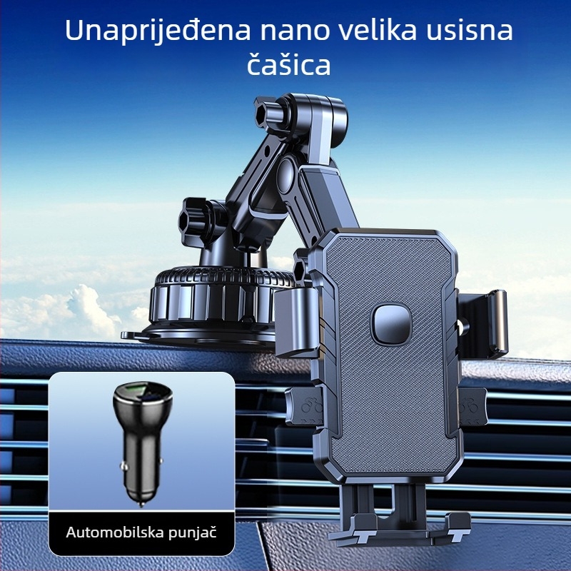 Držač za telefon u automobilu s usisnim nosačem za ploču instrumenata — univerzalni, prilagodljiv