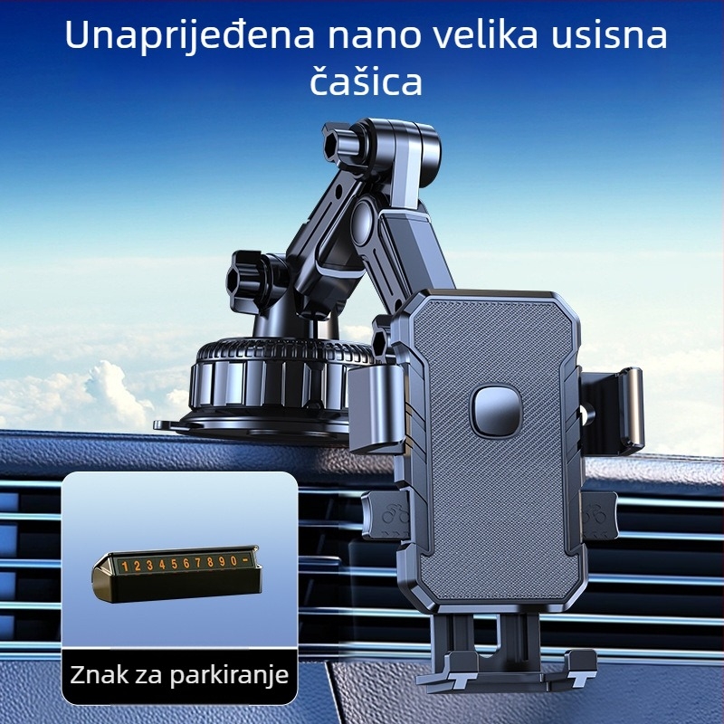 Držač za telefon u automobilu s usisnim nosačem za ploču instrumenata — univerzalni, prilagodljiv
