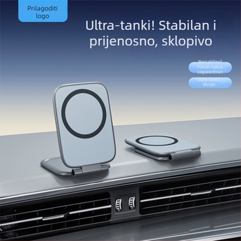 Držač za mobitel, ultra tanak, sklopiv, magnetsko prianjanje, za automobilni dash (univerzalni model, plastika, protiv vibracija)