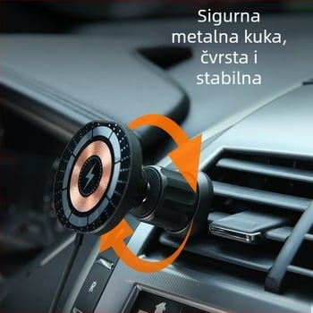 Magnetni držač telefona za automobil s bežičnim punjenjem, na otvoru za ventilaciju, 15W brzo punjenje