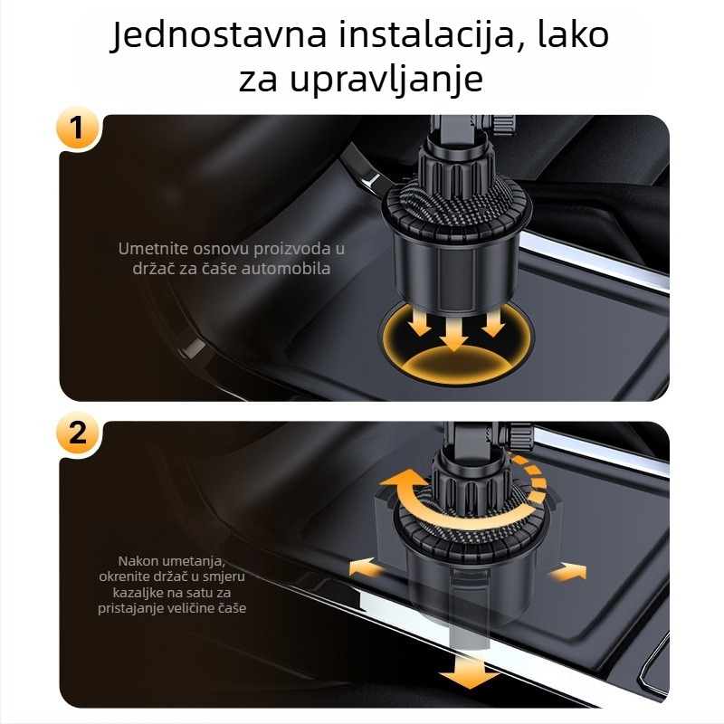 Držač za telefon u automobilu za poziciju čaše u središnjoj konzoli, univerzalan, za prednje putničko sjedalo, klik–montaža