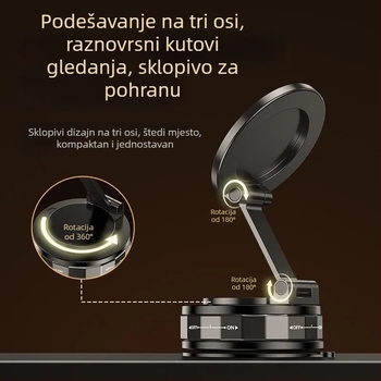 Magnetski držač za mobitel u automobilu s vakuumskom bazom — universalni aluminijski nosač, protiv vibracija