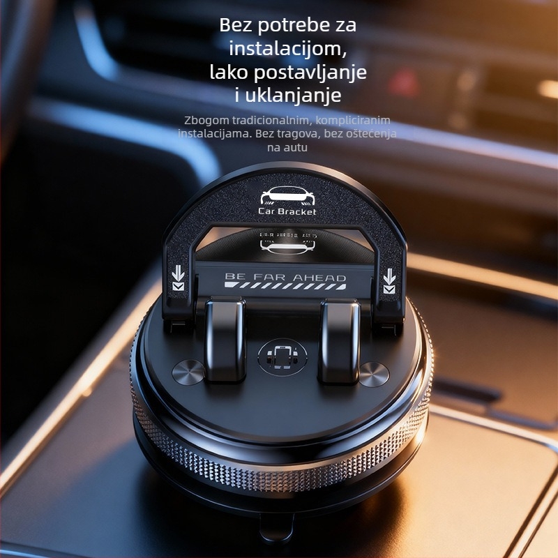 Držač za telefon u automobilu s rotirajućom glavom, vakuumsko pričvršćivanje, anti-slip podloga za ploču, ABS materijal