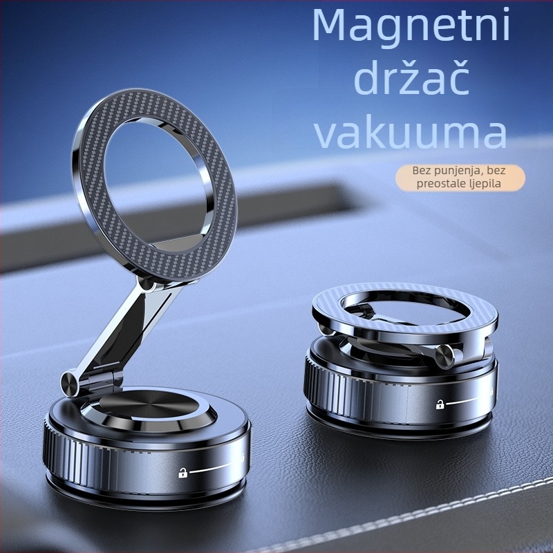 Držač za telefon u automobilu s vakuumskim prihvatom, metalni okvir, rotacija 360°, univerzalna kompatibilnost