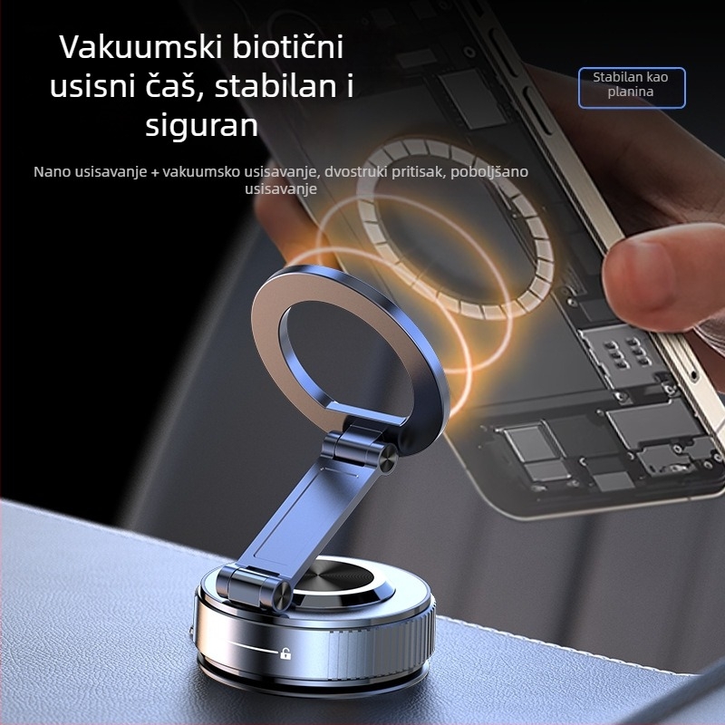 Držač za telefon u automobilu s vakuumskim prihvatom, metalni okvir, rotacija 360°, univerzalna kompatibilnost