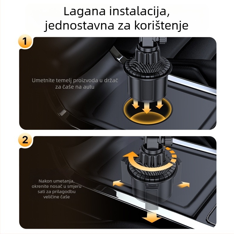 Auto držač za telefon i tablet — univerzalni držač za navigaciju iPad, Snap-on ugradnja, prilagođen za držač čaše u središnjoj konzoli, prednje putničko sjedalo