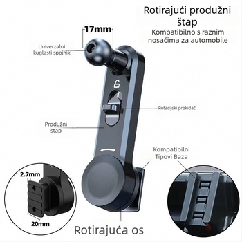 Držač za telefon za otvor ventilacije automobila s produžnom šipkom i klipsom za ugradnju