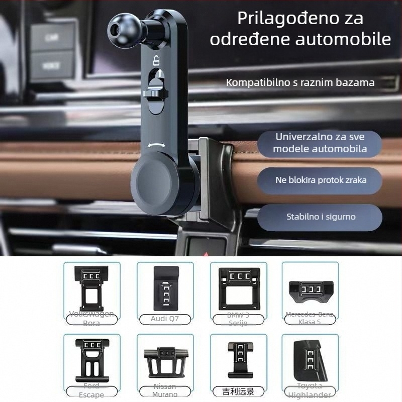 Držač za telefon za otvor ventilacije automobila s produžnom šipkom i klipsom za ugradnju